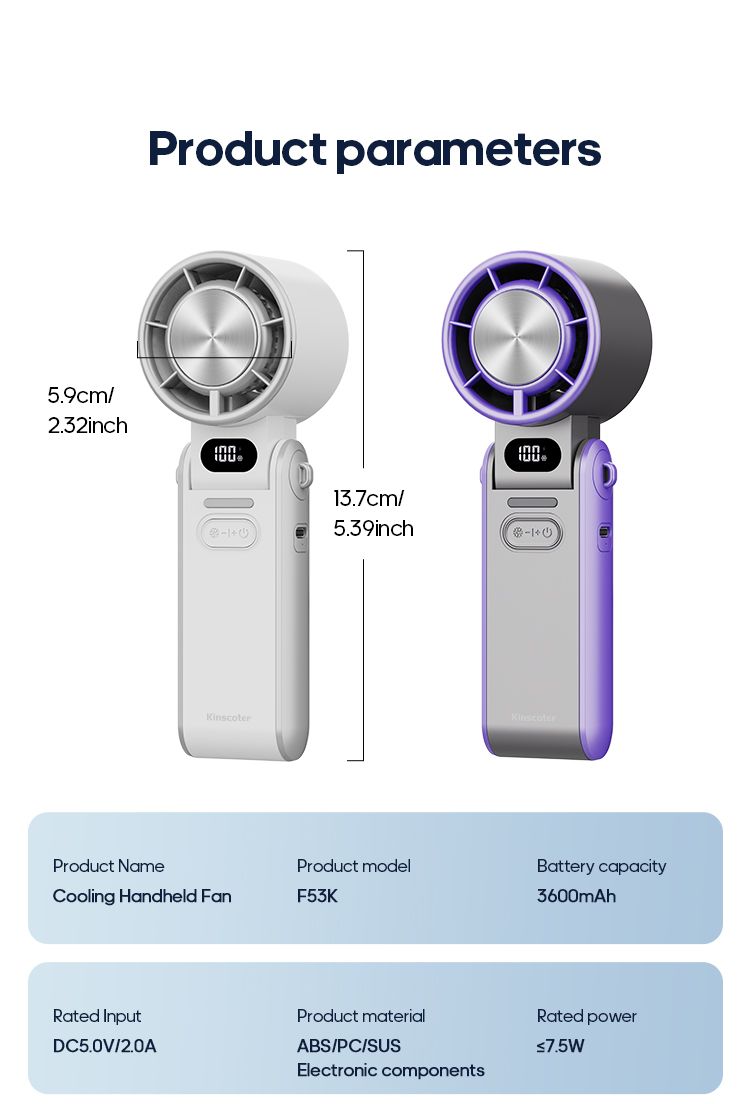 KINSCOTER Outdoor Foldable Portable Hdheld Mini Cooling Rechargeable 3600mAh 100-level Free Control High Speed Turbo_voghion.com