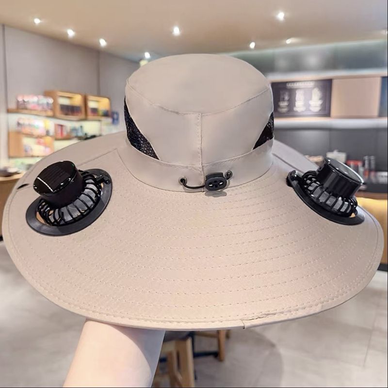 Solar Charging Bucket Hat For Men - Wide Brim Sun Hat With USB Fan (UPF50+ Adjustable Headband Quick-Dry For Hiking/Camping/Fishing)_voghion.com