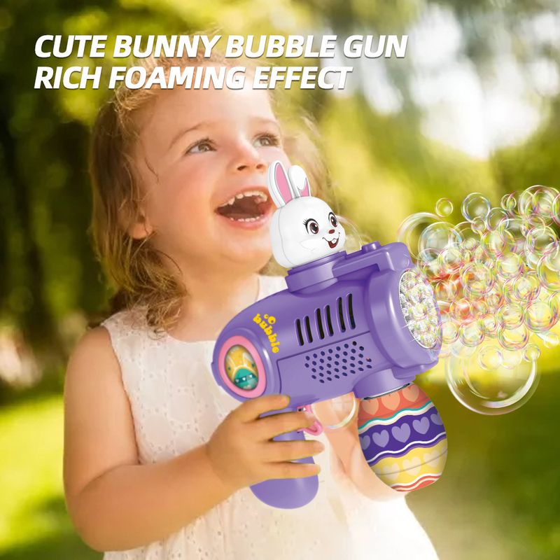 Automatesche Bunny Bubble Blaster - Rotéierend LED Bubble Pistoul Fir Kanner Ouschterkaddo & Spillgezei fir dobaussen Mat 600+ Blosen/Min_voghion.com