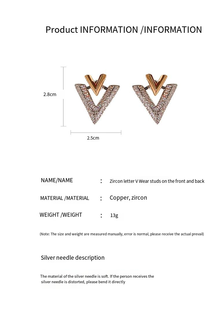 Designer Zircon V-shaped a pair of earrings fashion personality studs light luxury high sense _voghion.com