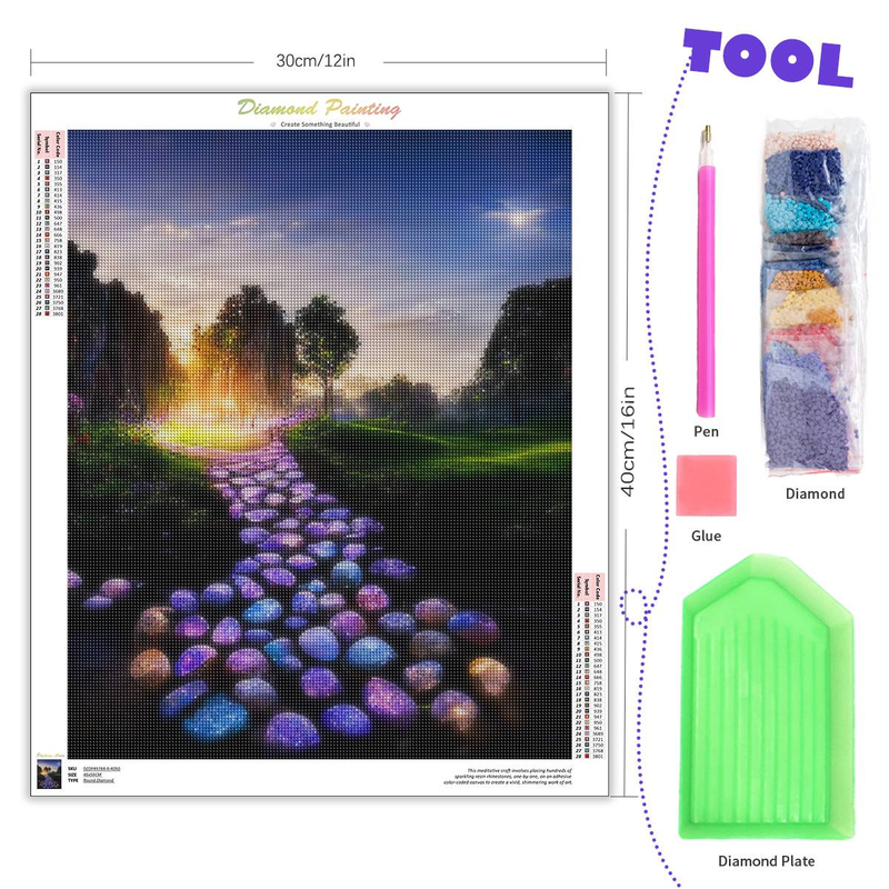 PhotoCustom 5d Diamond Painting Full Round Diamond Embroidery Garden Stone Path Scenery Diamond Mosaic Picture_voghion.com