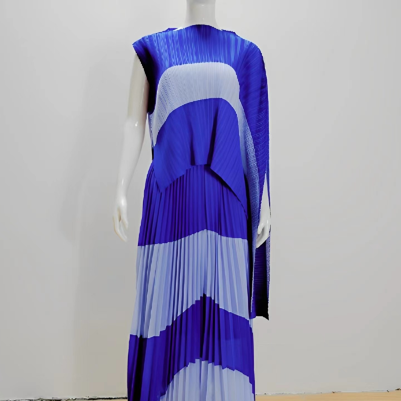 Damenbekleidung Miyaki-Kleid Miyaki plissiertes modisches Patchwork-Set in unregelmäßigen Oberteilen und Röcken_voghion.com