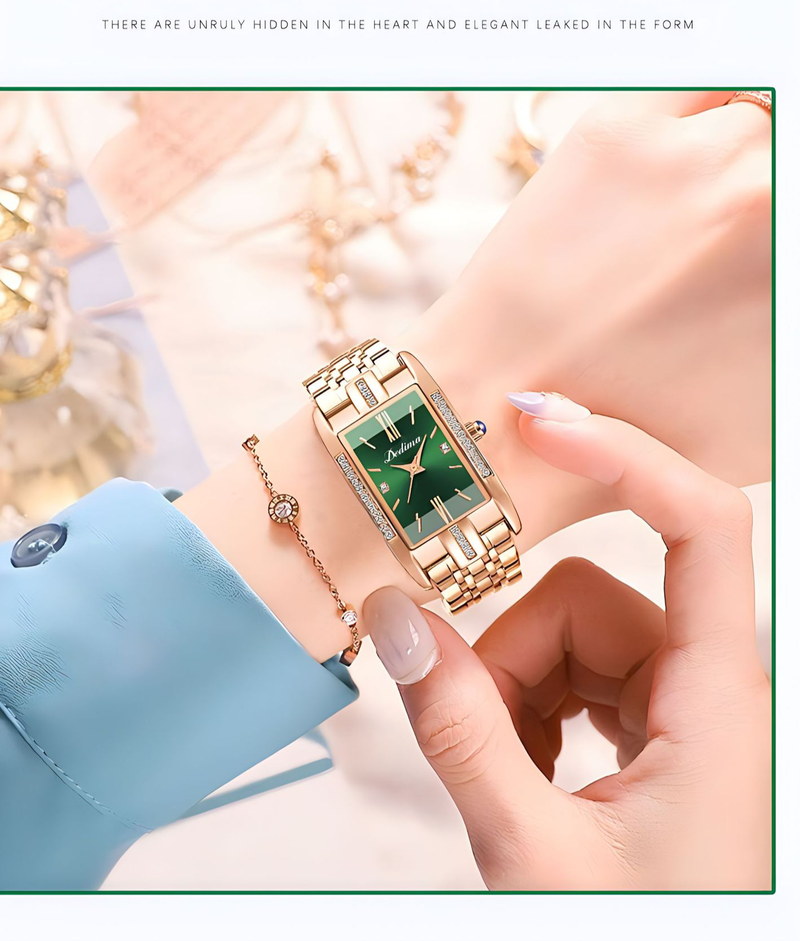 Damenuhren Damen Diamantbesetzte quadratische Digitaluhr Modische Modeuhr aus massivem Stahl mit Schleifenschnalle_voghion.com