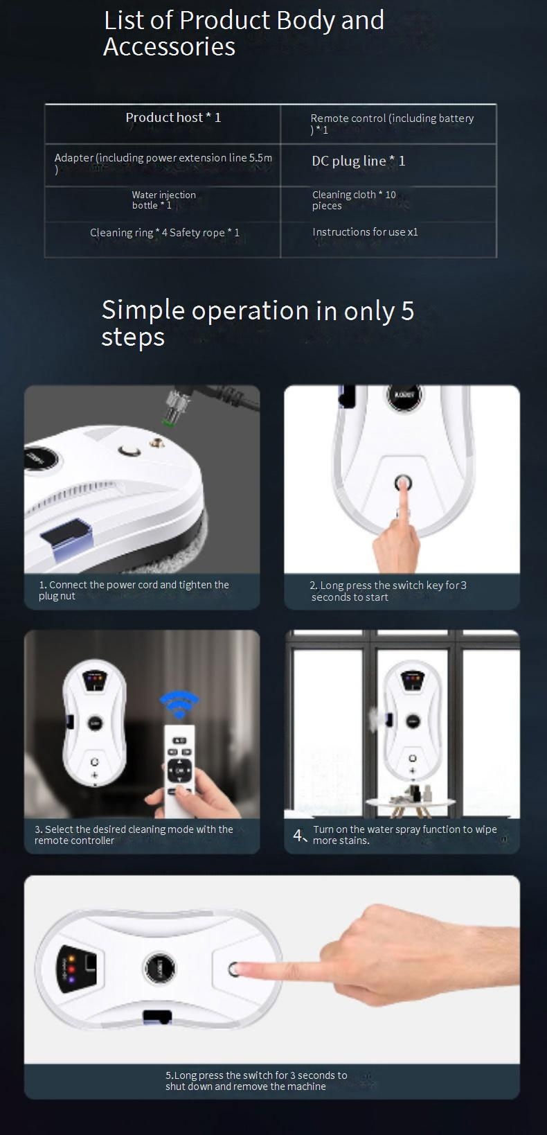 Plně automatické čištění oken, čistič artefaktů na sklo, oboustranné čištění oken, dálkové ovládání, elektrický čistič oken_voghion.com