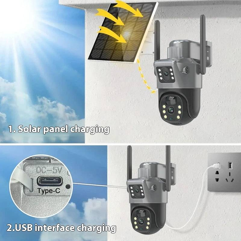 V380 Dual-Lens Solar Security Camera - Wireless Outdoor Surveillance With Phone Remote Access, Low Power Consumption_voghion.com