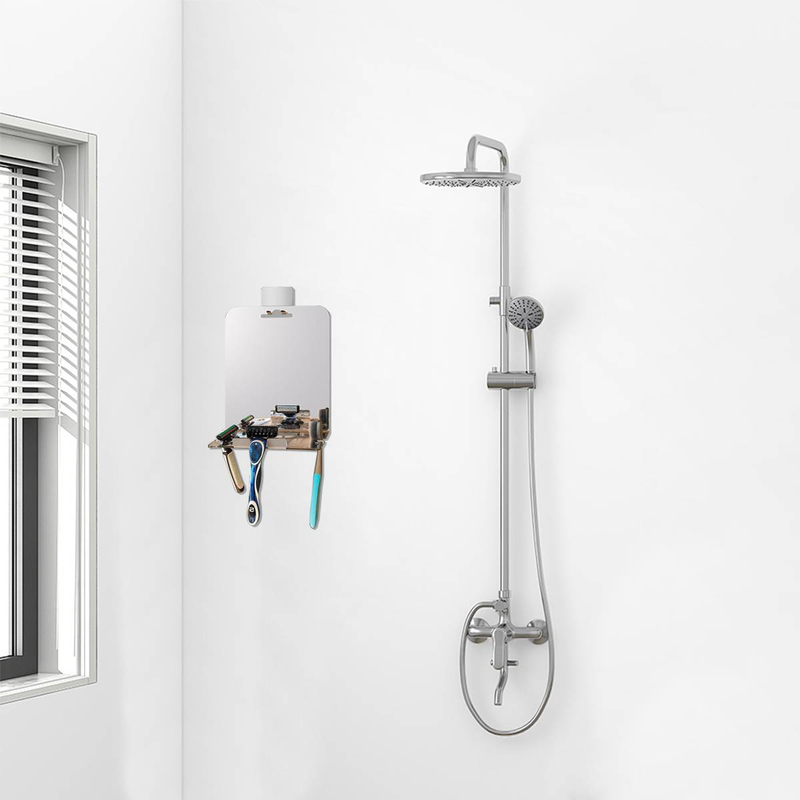 Duschspiegel mit Antibeschlagbeschichtung, Rasiererhalter und Ablage für die Badezimmerwand_voghion.com