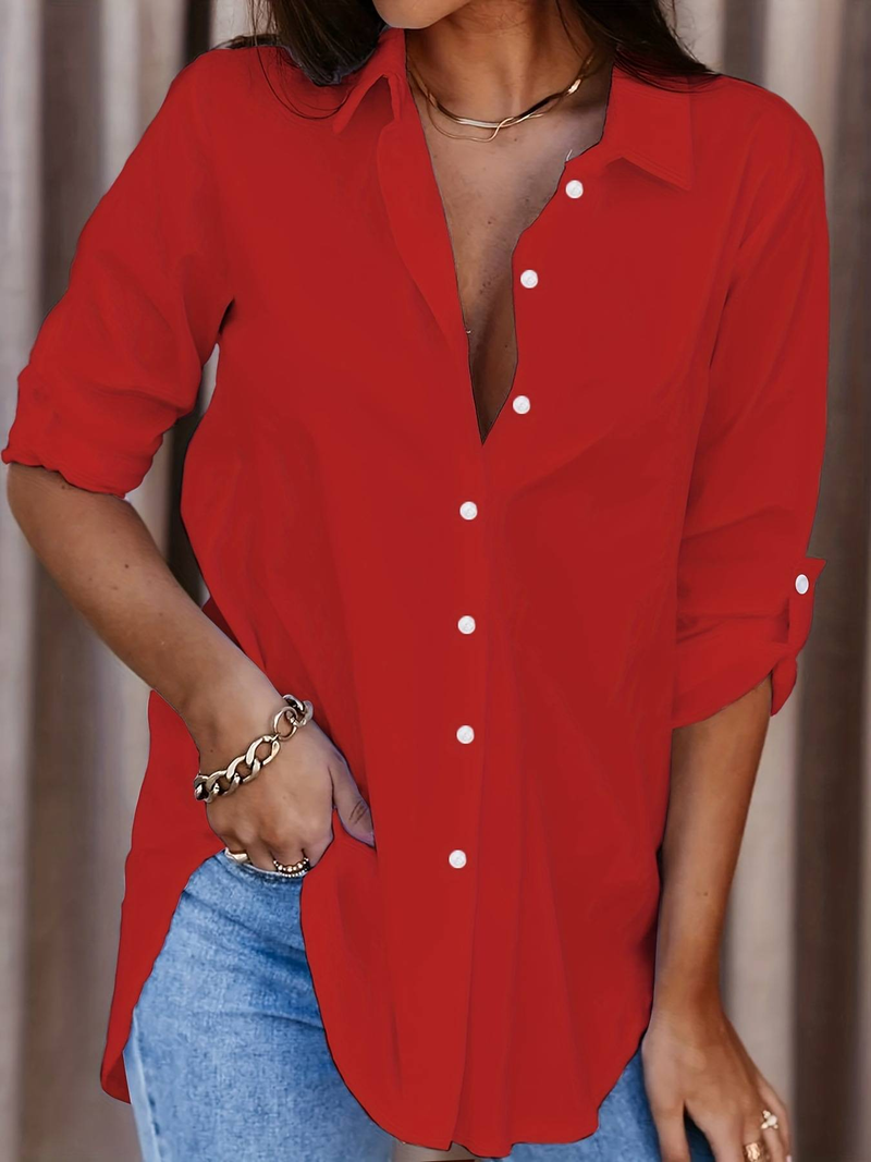 Plus Size Shirt Women's Oversized Longline Button Down Blouse - Minimalist Loose Fit Work & Casual Top_voghion.com