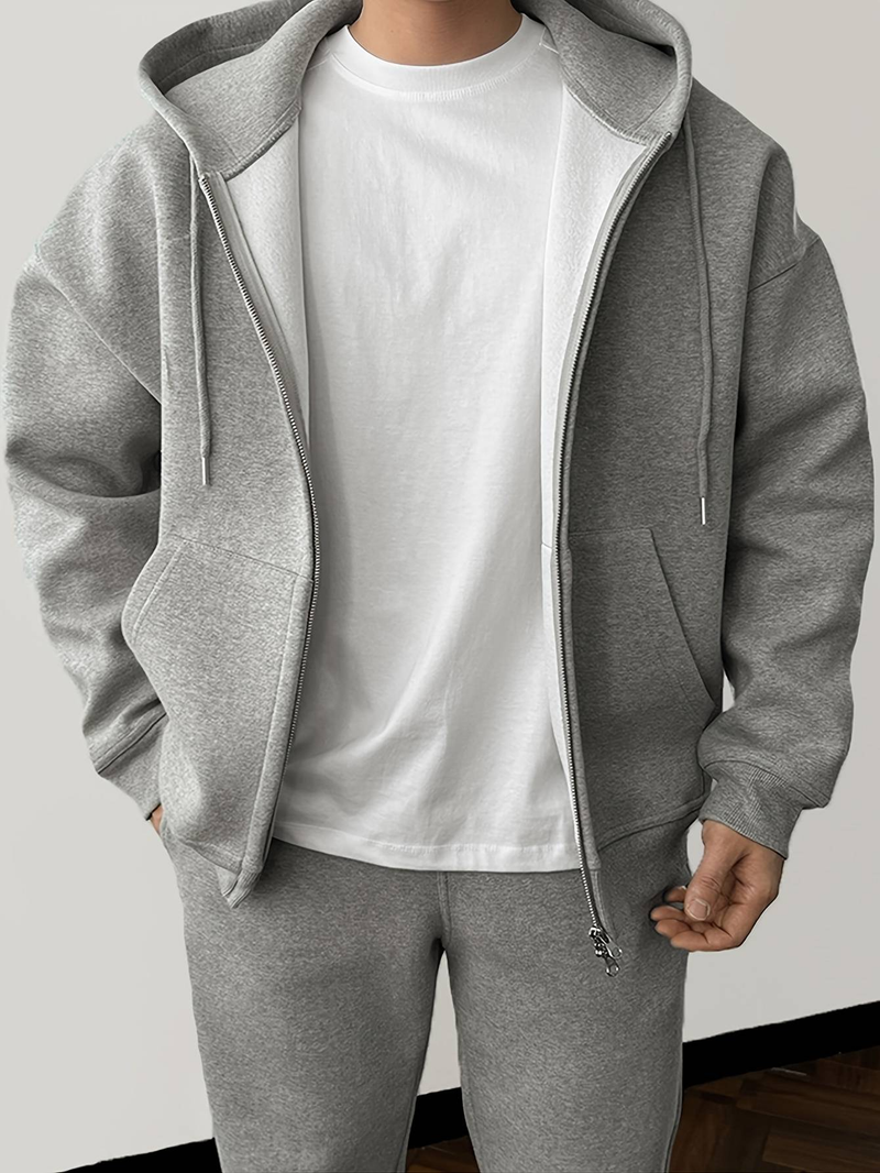 Men's Casual Sport Set – Breathable Stretchy Hoodie & Joggers, Solid Color Matching Outfit For Gym, Lounge & Everyday Wear_voghion.com