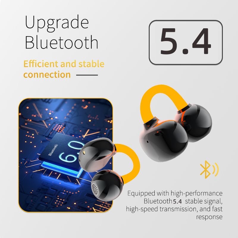 D3 Luminous Ear Clip Bluetooth Earphones Night Running Warning Fluorescent Light Orange Outdoor Safety Sports Wireless Dual Ear Open Type_voghion.com
