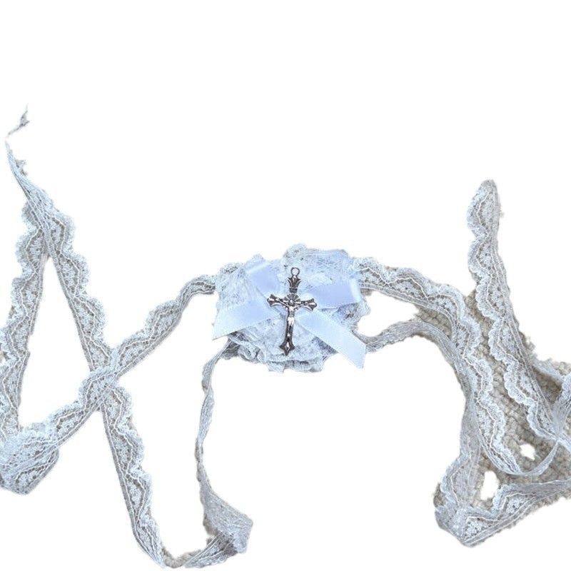 Stitched Nun Halloween Lace Cross Eye Mask Women's Dark Gothic Style Bow Heart Mask Accessories_voghion.com