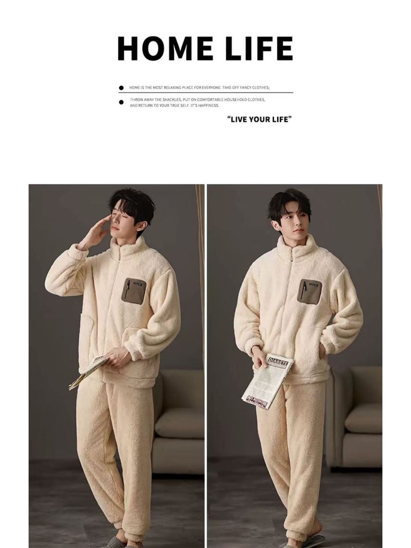 New Warm Coral Velvet Couple's Set Pajamas Winter Size Plus Velvet Thickened Set Home Furnishings_voghion.com