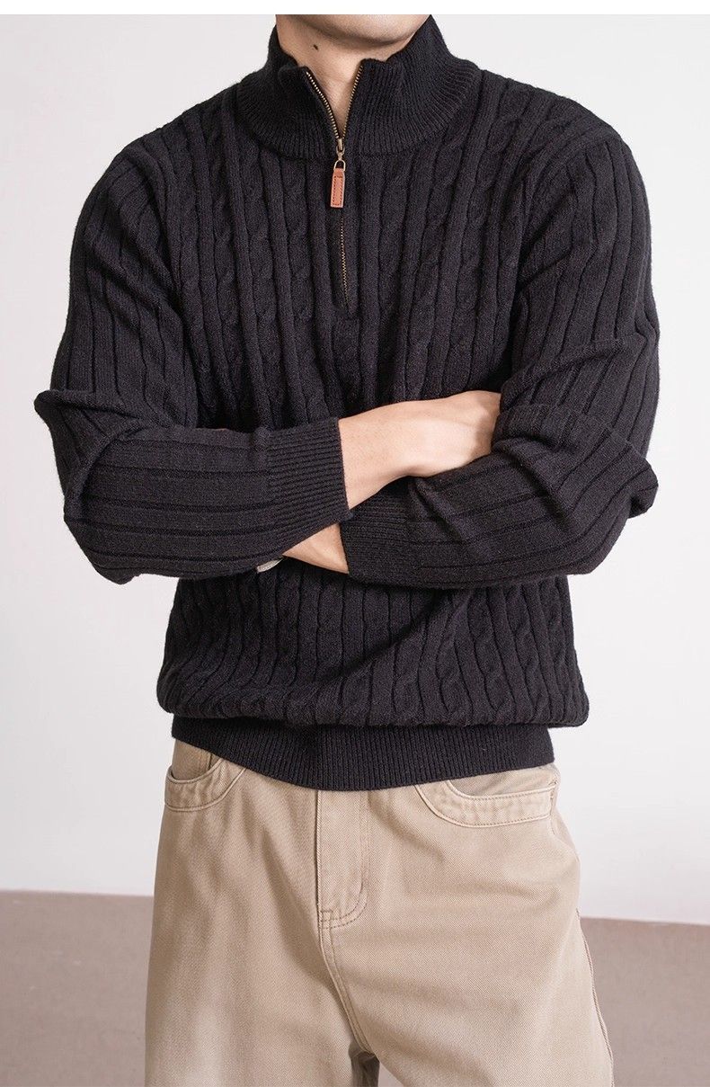 Maglione invernale da uomo in maglia a trecce, con mezza zip, spesso e casual, girocollo, da indossare tutti i giorni_voghion.com