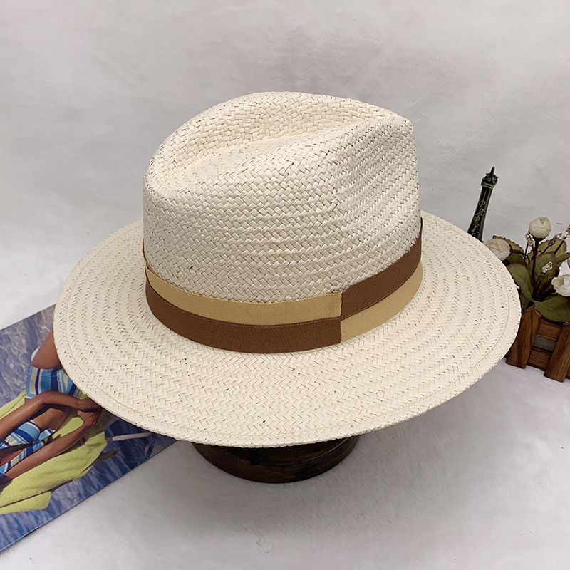 Nuova decorazione a contrasto di colore per uomo e donna, cappello a cilindro in paglia di moda con cappello da cowboy western jazz_voghion.com