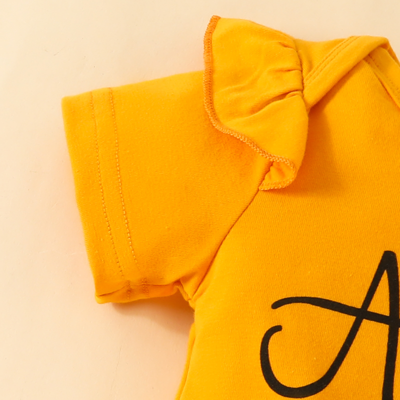 Vêtements pour bébés, barboteuse triangulaire à manches courtes, ensemble Short et haut d'été pour bébé fille, hauts avec lettres mignonnes, nœud floral_voghion.com