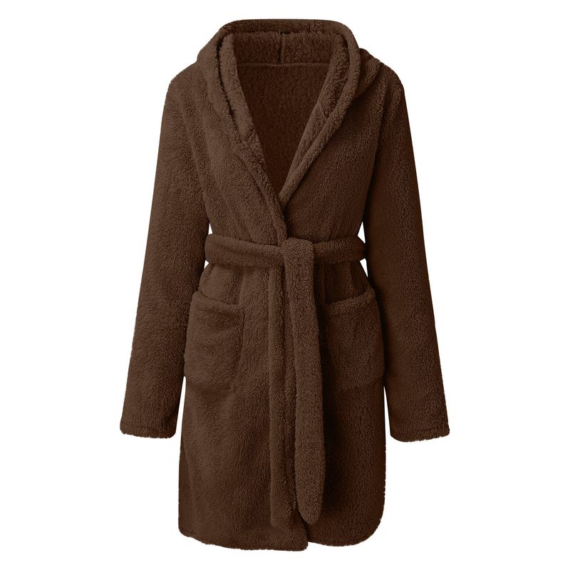 Men's autumn and winter warm bathrobe hooded home clothes plush pajamas robe_voghion.com