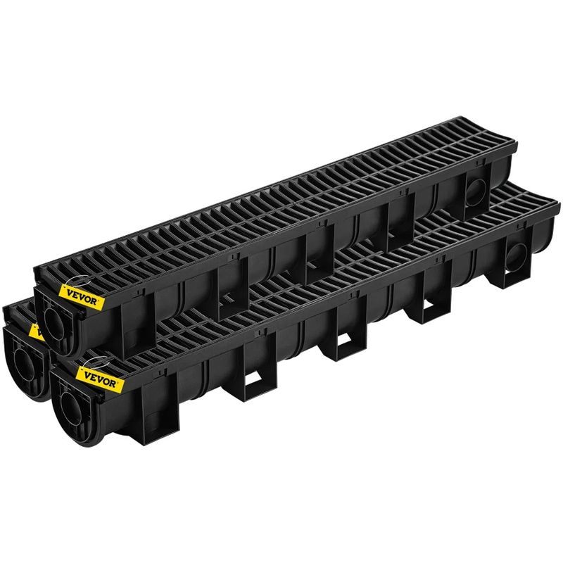 Grate,Black Plastic Drain,3 Garage Plastic Drain Drain Floor Drainage With HDPE Trench,Channel System,5.8x5.2x39.4-Inch Trench_voghion.com