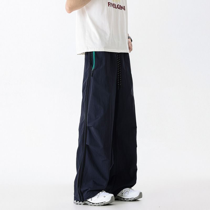 2025 Nowe granatowe spodnie cargo dla mężczyzn, letnie luźne, proste, szybkie, sportowe, małe, z szerokimi nogawkami_voghion.com