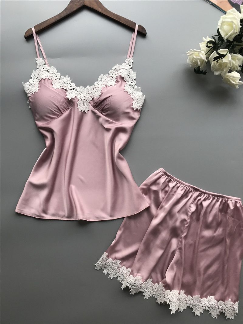 pajamas lace two piece set new silk home clothes suits women's large size girls summer loose_voghion.com