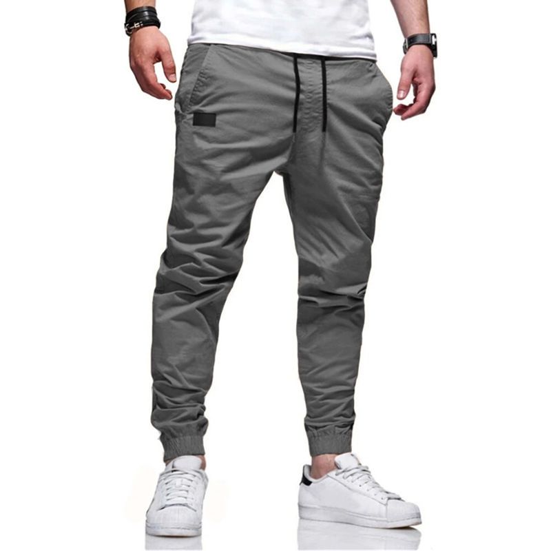 Neue lässige Sport-Jogging-Arbeitshose für Herren, einfarbige Slim Fit-Hose mit Beinbindung_voghion.com