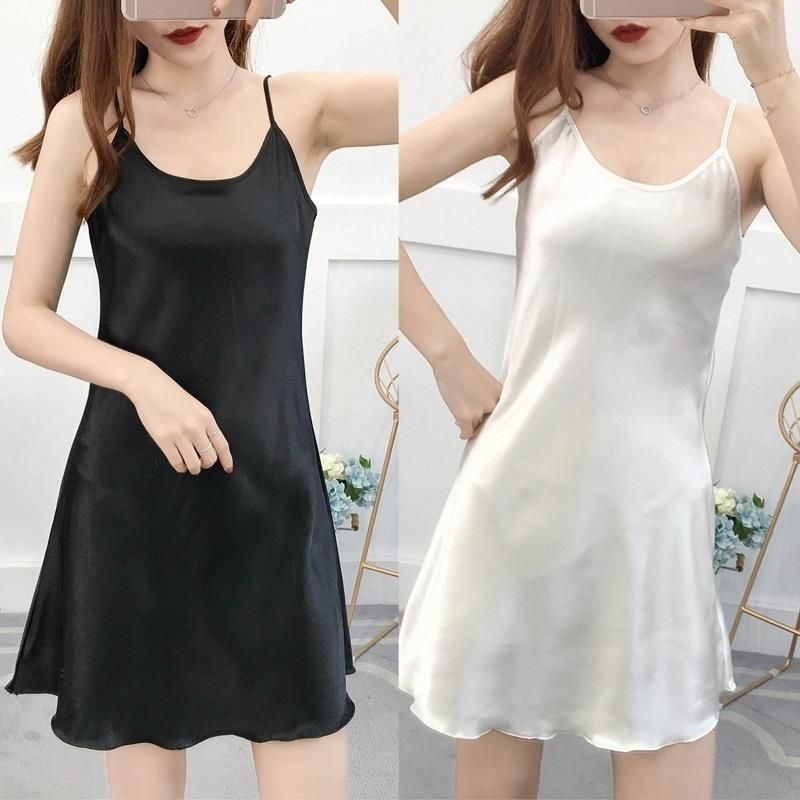 Ropa de mujer Lencería sexy Camisón de seda de verano con tirantes Falda con dobladillo de loto_voghion.com