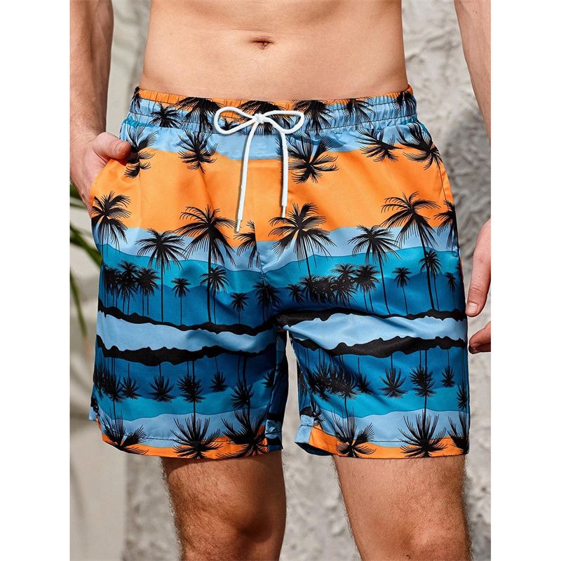 Coconut Tree Pattern Beach Shorts For Men Fishbone 3D Printed Swim Trunks Summer Street Surf Board Shorts Vacation Short Pants_voghion.com
