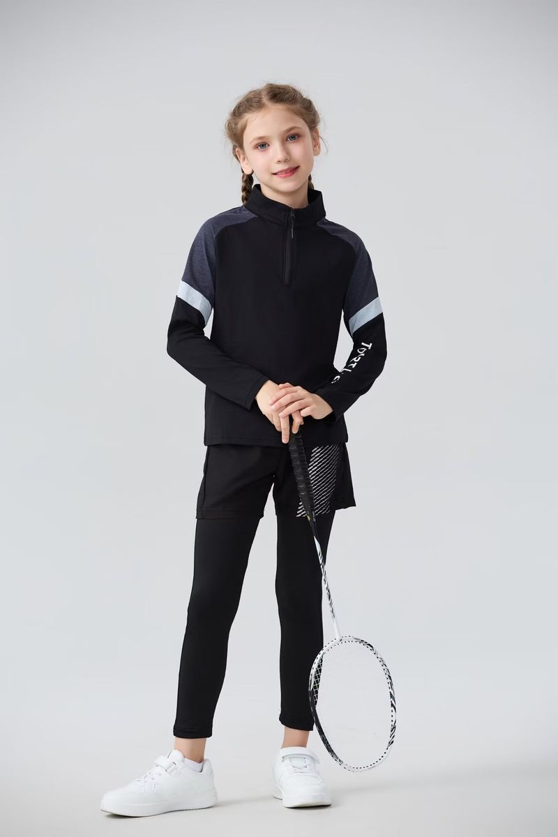 Badmintonanzug für Kinder (Herbst/Winter, langärmelig) – Fitnessjacke für Erwachsene, schnelltrocknend, ideal zum Radfahren, Laufen und Fußballspielen_voghion.com