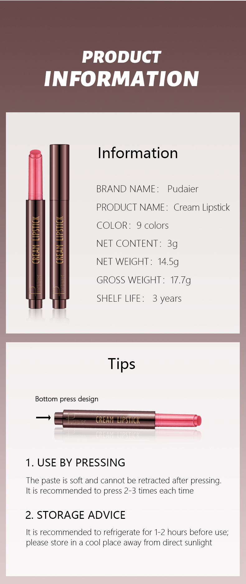 Pudaier Lipstick 9 Colors Moisturizing Paint Gloss Non-Stick Cup Lip Glaze Pressed Lipstick Lip Gloss Wholesale Lip Color_voghion.com