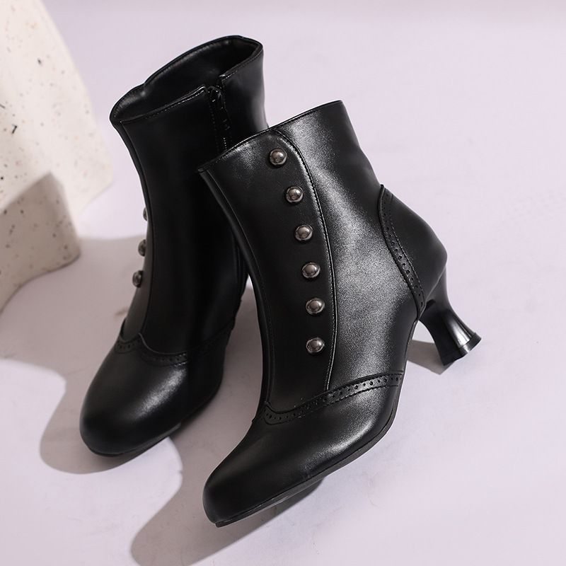 Damen Stiefeletten Herbst Winter Kurze Stiefel Farbblock Mitte Der Wade Mit Nieten Roman Dicker Mittelhoher Absatz Martin Brogue Damen S Stiefel Größe_voghion.com