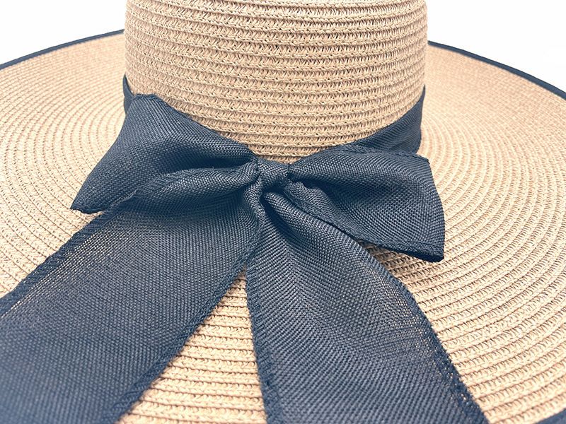 Elegante cappello da sole pieghevole con tesa oversize da donna, cappello di paglia per le vacanze al mare, cappello da sole con fiocco e cupola_voghion.com
