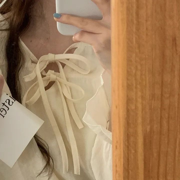 Korean Chic 2024 Spring/Summer New Style Loose Fungal Edge Strap Gentle and Sweet Temperament Purple Top Shirt_voghion.com