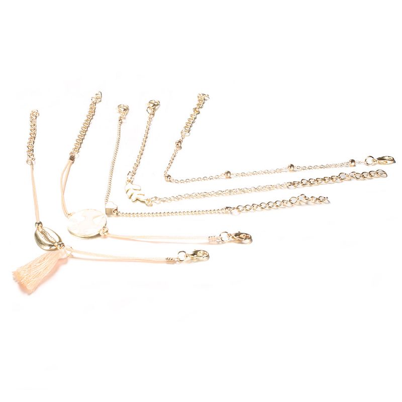 Rose Orange Huile Chute Terre Amour Coquille Fringe Perle Chaîne Bracelet Nouvel Ensemble De Cinq Pièces_voghion.com