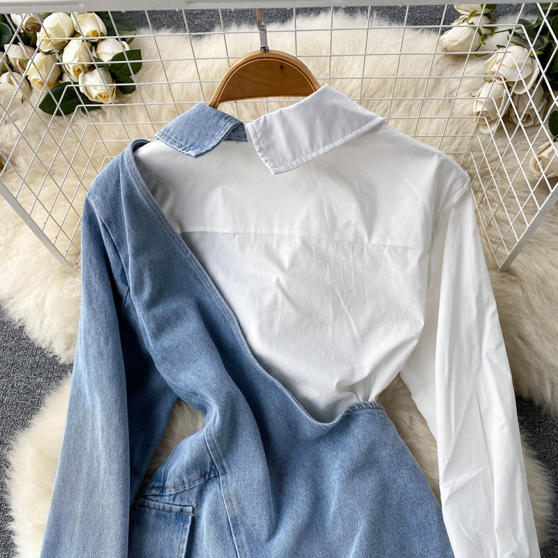 Camicia a maniche lunghe irregolare alla moda da donna, stile cowboy, abito da strada fritto_voghion.com