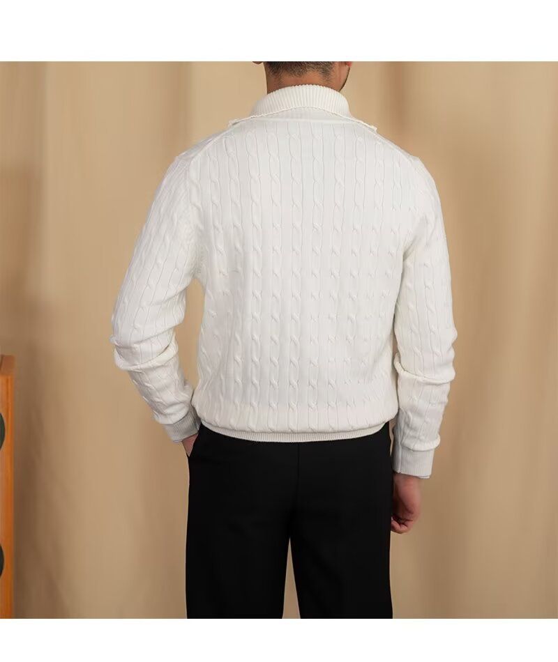 Men's Clothing Cozy Retro Zip-Up Knit Sweater For Men & Women, Soft Pullover With Embroidered Badge, Loose Fit Casual Wear, Black/White, Sizes M-3XL_voghion.com