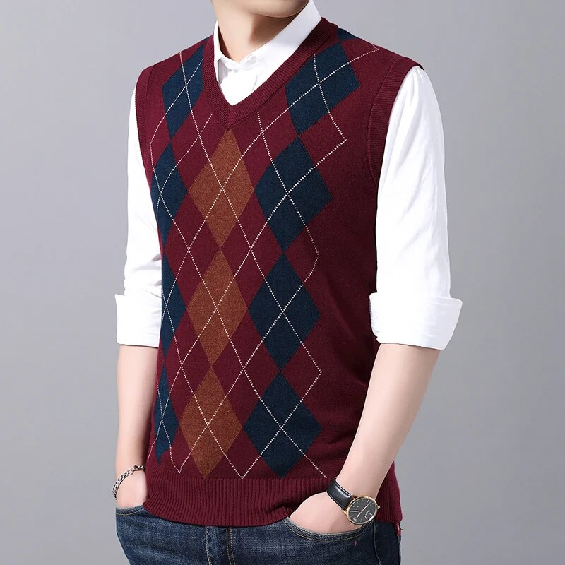 Neue Modemarke Ärmellose Pullover Pullover Weste V-Ausschnitt Slim Fit Pullover Strickmuster Herbst Freizeitkleidung_voghion.com