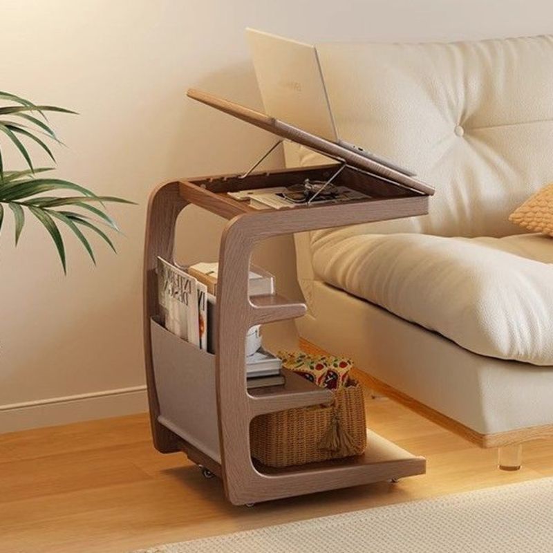 Solid Wood Bookshelf New Model Movable Room With Wheels Floor-standing Bedside Bookcase Home Balcony Coffee Table Ins_voghion.com