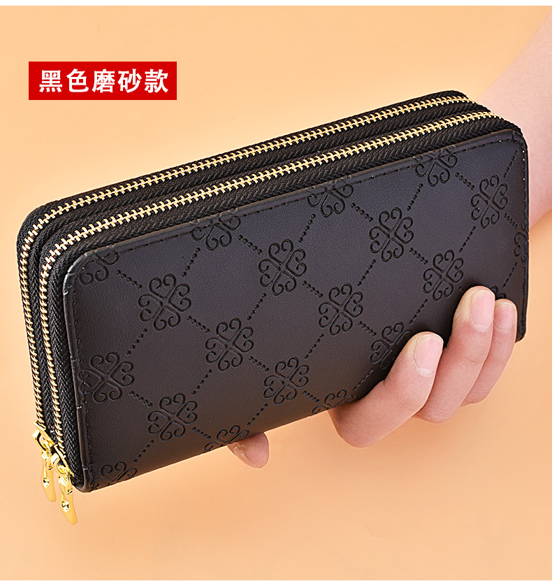 Portafoglio da donna lungo in pelle lucida con doppia cerniera borsa per cellulare a doppio strato di grande capacità, fascia da polso smerigliata_voghion.com