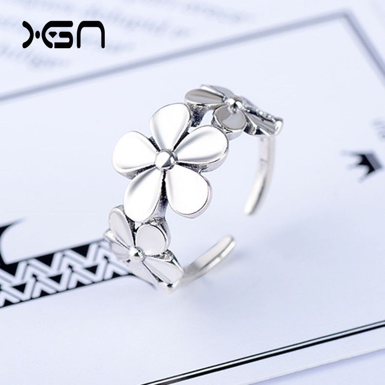 Koreanische Version S Reines Thai Silber Offener Ring, Damen Vintage Kreativer Blumenring_voghion.com