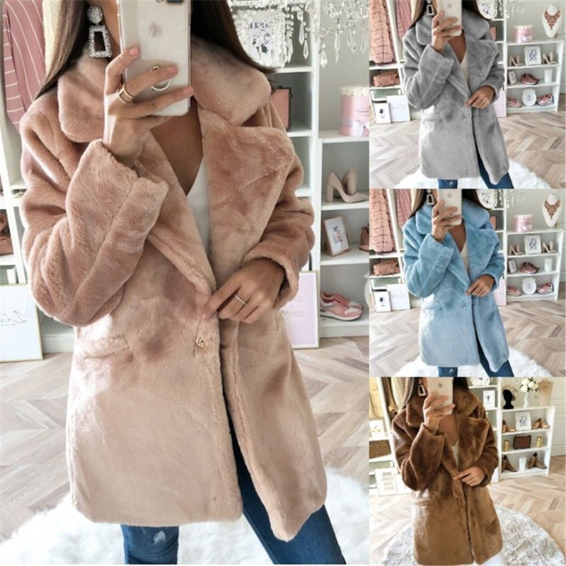Women's Mid-length Solid Color Loose Plush Coat Imitation Fur Coat_voghion.com