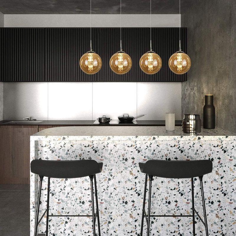 Glitzerlife Pendelleuchte Esstisch Pendellampe Höhenverstellbar Kronleuchter Hängeleuchte 4-Flammig Aus Glas In Farbe Bernstein Für Küche Wohnzimmer Schlafzimmer_voghion.com