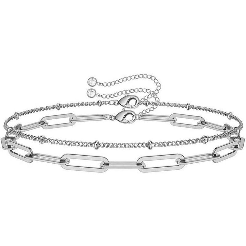 Women's Exquisite Gold Double Layer Cable Paper Clip Geometric Extendable Personality Small Bracelet Gift_voghion.com