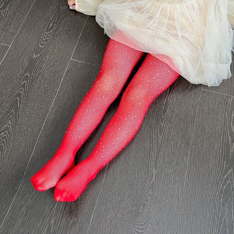 2025d Hotfix Strass Kindernetz mit Strass, bunte Netzstrumpfhose Mädchen, ausgehöhlte Leggings für Mädchen_voghion.com