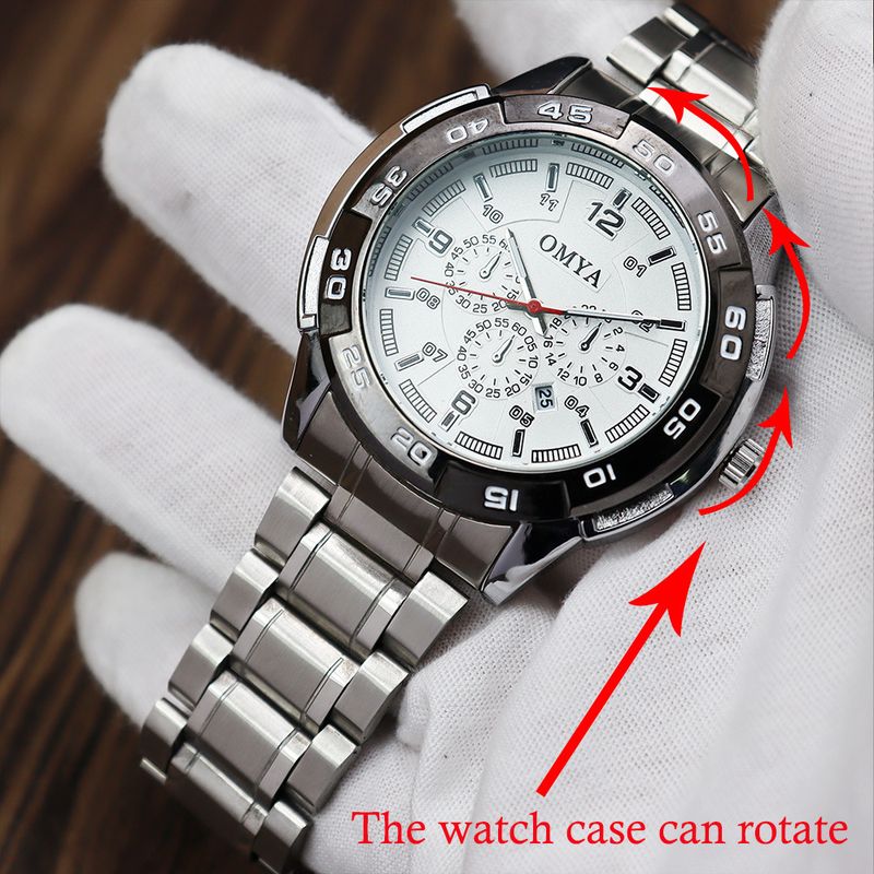 Wasserdichte Herrenuhr Geschenkbox-Set Armband Kalender Quarz Drehgehäuse Edelstahlarmband_voghion.com