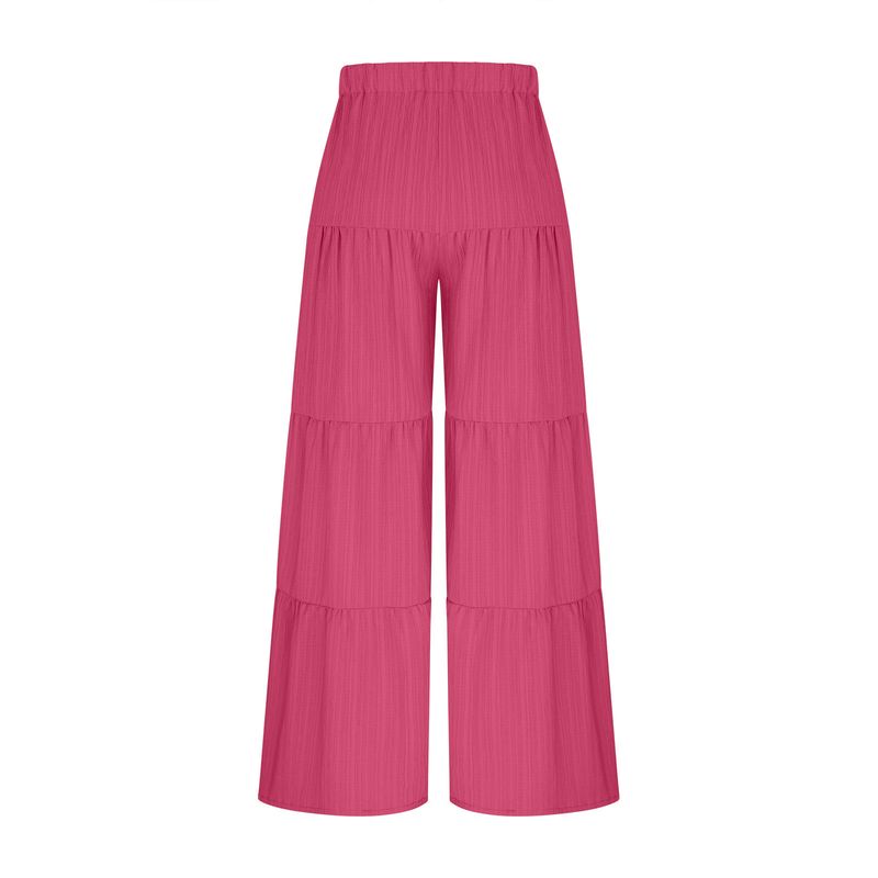 Calças largas femininas com cós elástico - Calças casuais confortáveis para o trabalho e uso diário_voghion.com