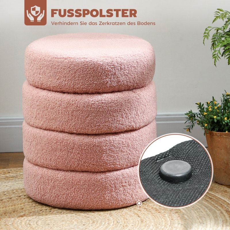Runder Sitzhocker Aus Teddyfleece, Belastbar Bis 120 Kg, Ø40x45 Cm, Rosa_voghion.com