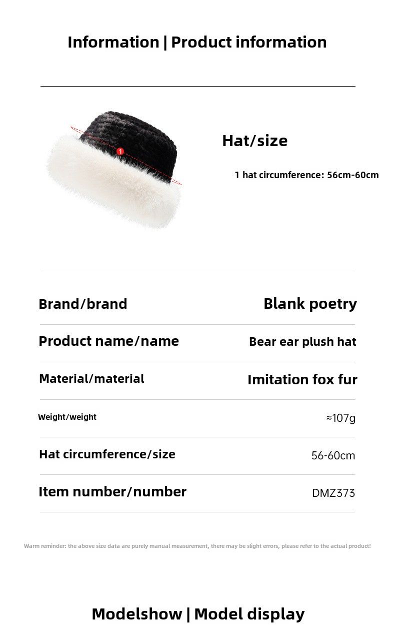 Bolyhos sapka női téli arc kicsi, megvastagodott, meleg vödörkalap, nagy fejkörfogat, hidegálló mosdós sapka_voghion.com