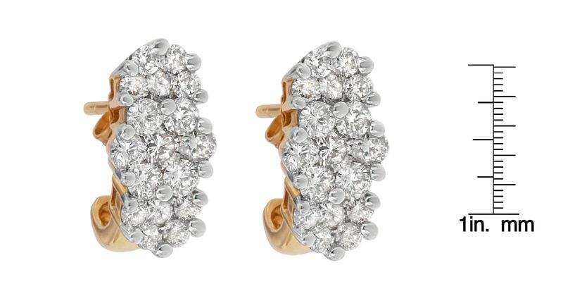 14K Yellow Gold 2 1/20 cttw Round Cut Diamond Cluster Earrings (I-J, I1-I2)_voghion.com