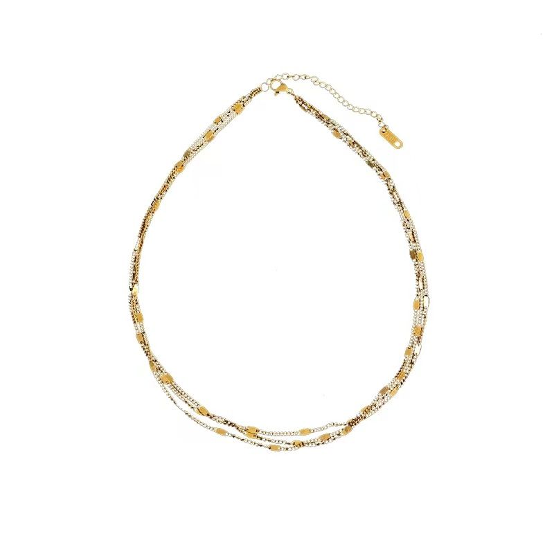 Light Luxury Niche Steel Gold-plated Three-layer Necklace_voghion.com