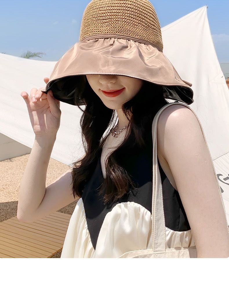 Cappello da sole in gomma nera con fiocco, cappello da pescatore alla moda, casual, per spiaggia, bambini_voghion.com