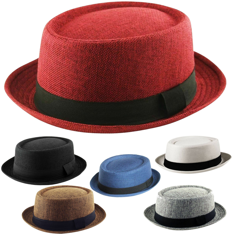 Porkpie Hats For Men Classic Textured Ribbed Band Porkpie Hat Men Trilby Hats_voghion.com