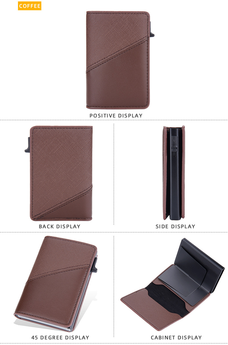 Baellerry's nuevo bolso de tarjeta para hombre, tarjetero con caja de aluminio RFID con empuje lateral en contraste de color, tarjetero antimagnético fino neutro_voghion.com